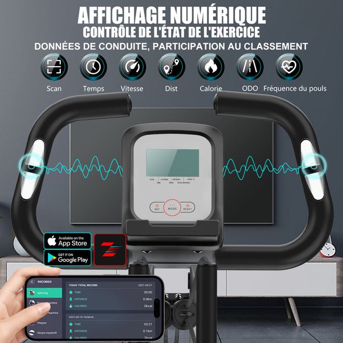 Compteur De Vélo D'Appartement – Moniteur LCD Vitesse, Distance, Calories, Temps, Léger - 7