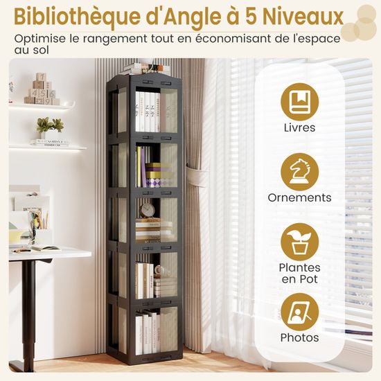 Bibliothèque étagère à 5 niveaux, industrielle en bois avec cadre en métal (marr Bibliothèque étagère à 5 niveaux, industrielle en bois avec cadre en métal (marr