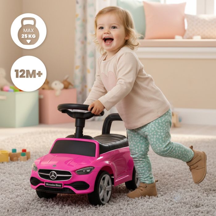 Porteur Enfants Voiture 18-36 Mois Volant klaxon et Butée Anti-bascule Charge 25 kg 53x25x35 cm Rose - Jeux - Jouets