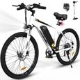 Vélo Électrique COLORWAY Blanc, VTT 26" E-Bike Assistance Batterie Amovible 36V 15Ah, Shimano 7 Vitesses-0