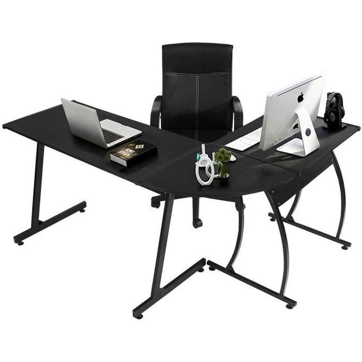 Coavas Bureau Informatique Coin en Forme de L Table en en Verre trempé pour Ordinateur Portable Grand Angle Station de Travail PC Gaming pour Maison et Bureau Blanc ou Noir 