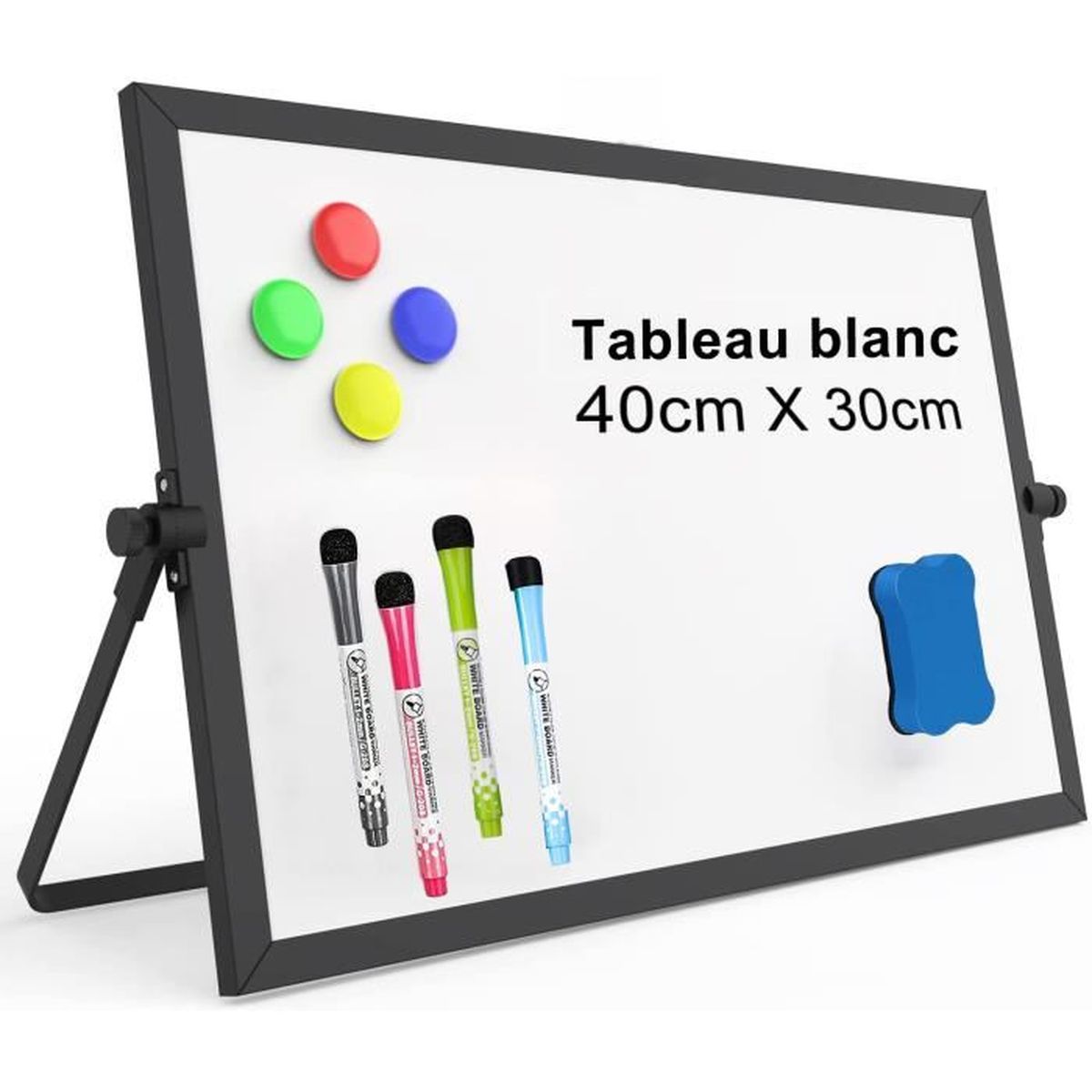 Petit Tableau Blanc, 40x30cm Tableau Blanc Magnétique avec Support, 360