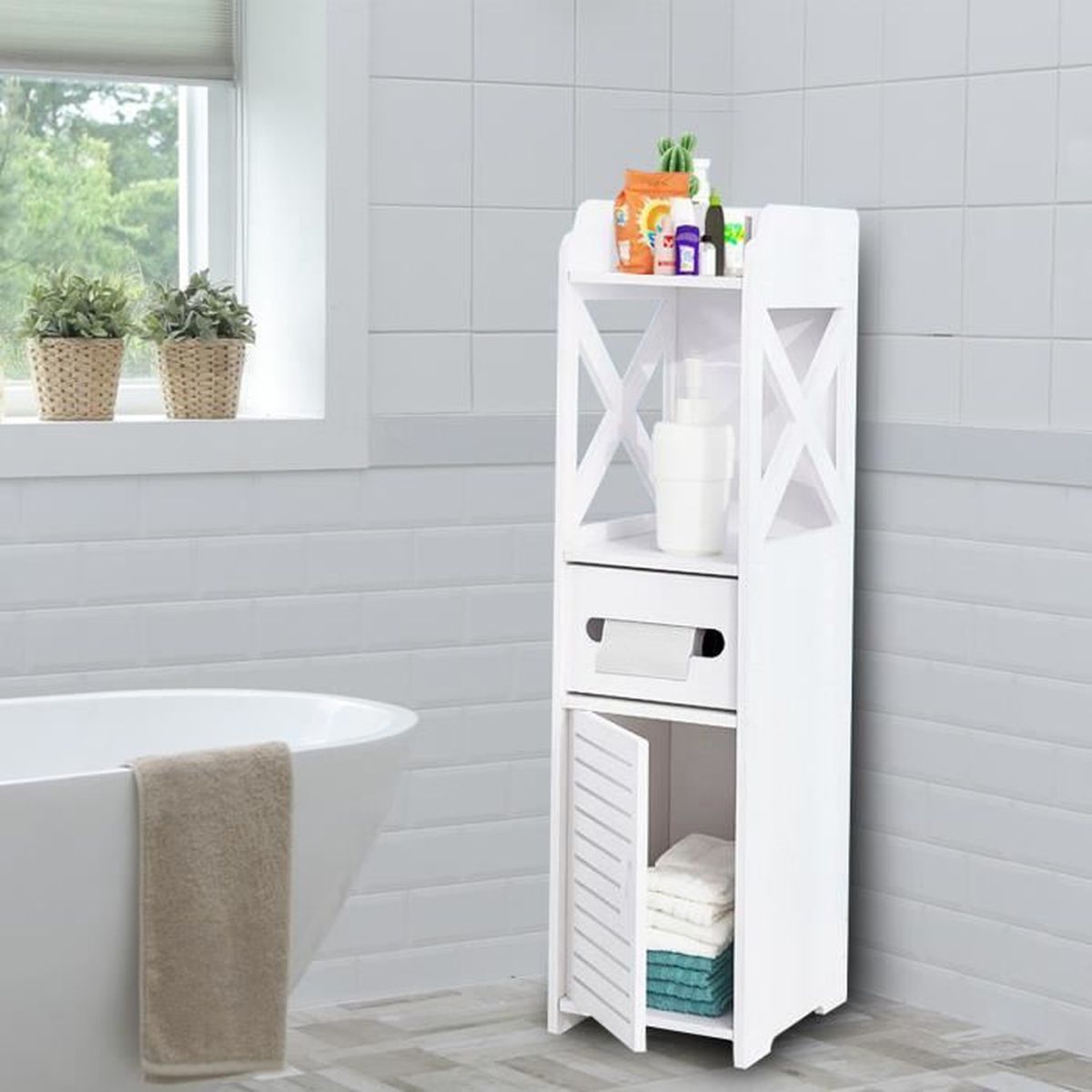 Armoire De Rangement Toilette Meuble Colonne Salle De Bain 80 * 20 * 19