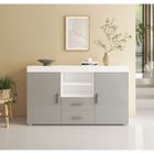 DESIGN AMEUBLEMENT Buffet Bahut 2 portes 2 tiroirs | 140 x 80 x 40 cm | Couleur Blanc et Gris Finition Brillante | Rangement | ROQUE
