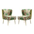 HULALA HOME Lot de 2 Chaises de Salon avec Pieds en Métal Doré, Fauteuil à Dossier Touffeté Confortable, Fauteuil en Tissus Floral, Vert