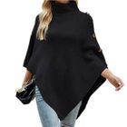 FONDUPIN Poncho Femme,Poncho Femme Hiver Automne Chaud à Col Roulé Grande taille,Mode Poncho Chale Femme Chaud en Tricot Chic Fêtes-Noir