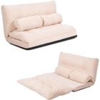 RELAX4LIFE Chauffeuse 2 Places Pliable en Velours Côtelé Réglable à 6 Positions avec 2 Oreillers, Housse Amovible, Beige