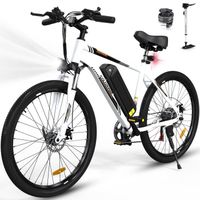 Vélo Électrique COLORWAY Blanc, VTT 26" E-Bike Assistance Batterie Amovible 36V 15Ah, Shimano 7 Vitesses