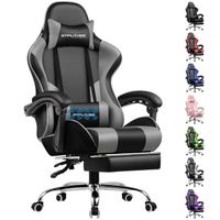 Chaise Gaming Repose Pieds Coussin Lombaire de Massage Fauteuil de Bureau Ergonomique avec Accoudoir Synchronisé (Gris)