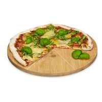 Relaxdays Assiette à pizza bambou assiette présentation plat bois 33 cm diamètre 6 délimitations pour les parts, nature
