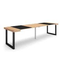 Table console extensible, 300, Pour 14 personnes, Pieds bois massif, Chêne et noir, RF2948