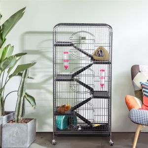 CAGE Cage pour Rongeurs/Furets/écureuils/Chinchillas - 6 niveaux 64 x 44 x 131 cm noir Yaheetech