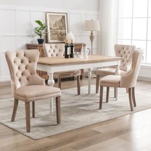 Lot de 4 fauteuils chaises - Tissu Beige – Pieds métal effet –Style  Scandinave – Salle à manger, bureau, salon-49x48x78cm - Cdiscount Maison
