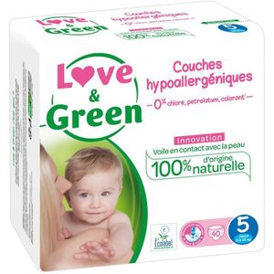 COUCHE LOVE & GREEN : Couches écologiques taille 5 (12-25 kg) 40 couches