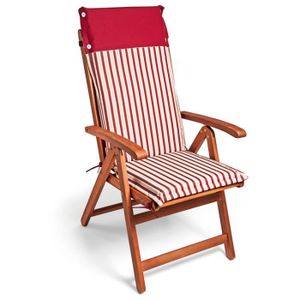 COUSSIN D'EXTÉRIEUR Coussins chaise longues bains de soleil DEUBA Vanamo - rayures rouge blanches - 5cm d'épaisseur