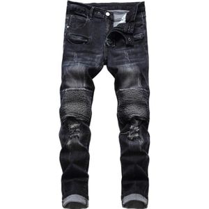 JEANS Jeans Noir Dechiré Homme Copue Droite Stretch Plissé Casual Jean Fashion 5 Poches Effet Abrasion et Délavé