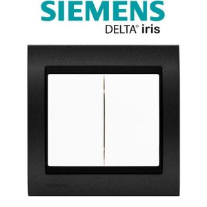 PLAQUE DE FINITION Siemens - Va et Vient + Poussoir Blanc Delta Iris + Plaque Métal texturé Alu Noir