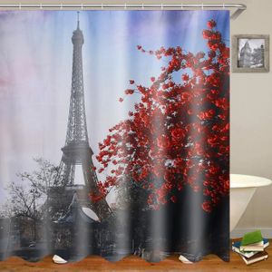 Red Hat Girl Tour Eiffel Salle de Bains Rideau De Douche Tissu Imperméable 12 Crochets