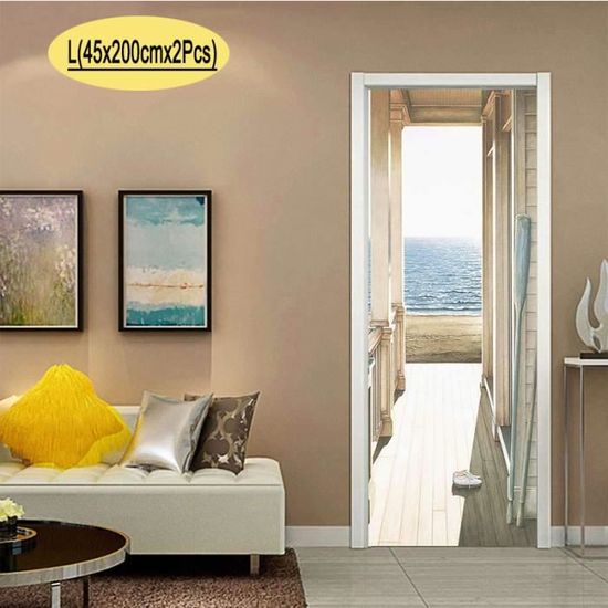 BARFPY Stickers De Porte cascade lac des cygnes paysage 3D Auto-Adhésif Amovible Moderne Art Poster Intérieure Décoration Trompe l'oeil autocollante pour Enfant Cuisine Salle Bain Salon Chambre 88x200