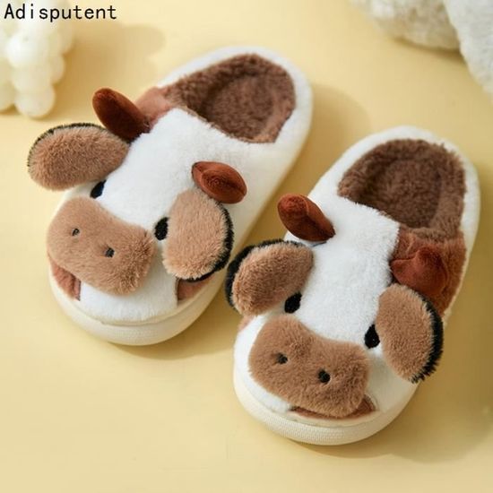 Chaussons Vache Marron 36 37 Pantoufles D animaux Mignons Pour