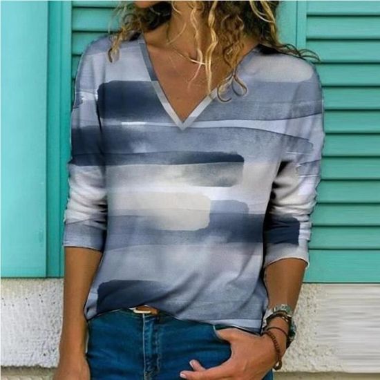 Chemise En Jean Décontractée à Manches Longues Et Col En V Pour Femme