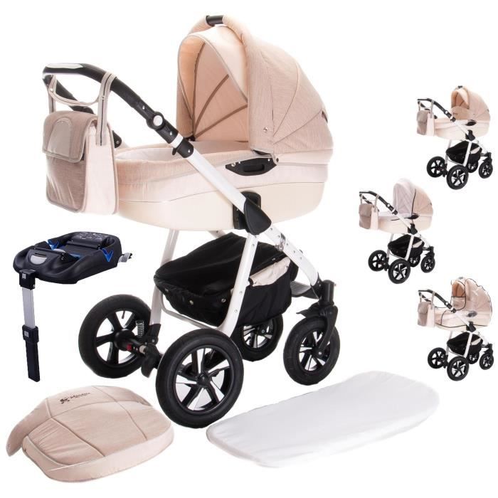 Friedrich Hugo Mandala - 4 en 1 poussette combiné + ISOFIX - roue en gomme dur Set - Couleur: Cappuchino