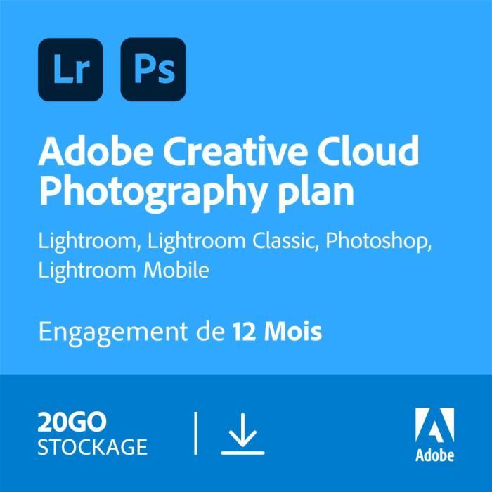 Adobe Creative Cloud Photographie - 20 Go - Abonnement 1 an