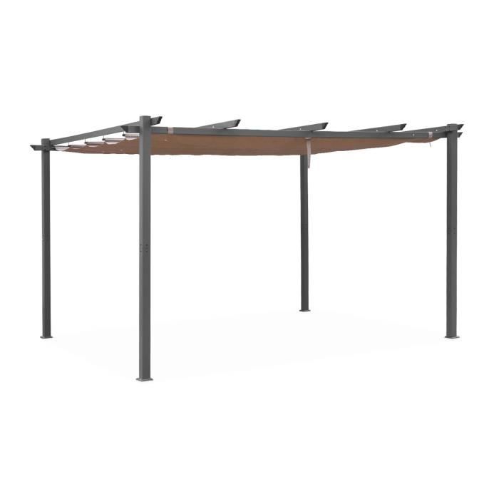Pergola aluminium - Isla 3x4m - Toile taupe - Tonnelle idéale pour votre terrasse. toit rétractable. toile coulissante. structure