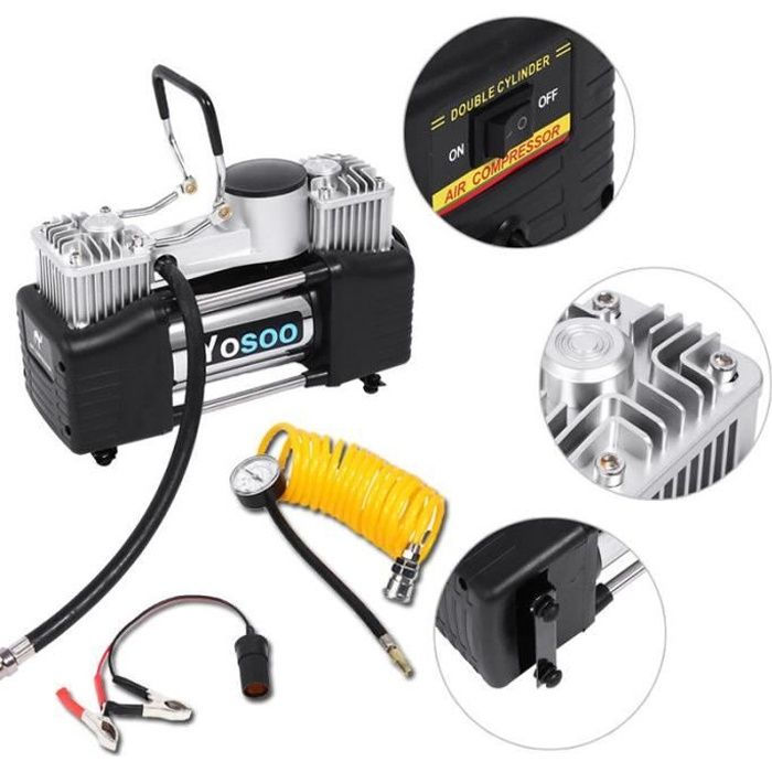 60L/min Pompe à air compresseur d'air de pneu gonfleur Double cylindre Portable pour voiture -GAR