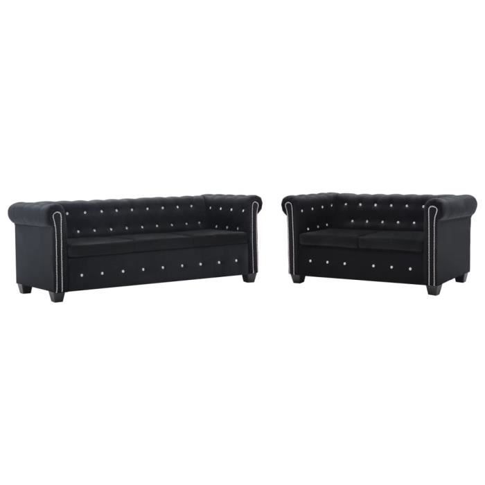 YWT ® Canapés Chesterfield 2 pcs Revêtement en velours Noir