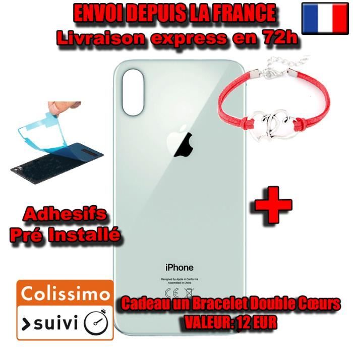 COQUE KIT VITRE ARRIERE DOS iPhone XS MAX ARGENT NEUF