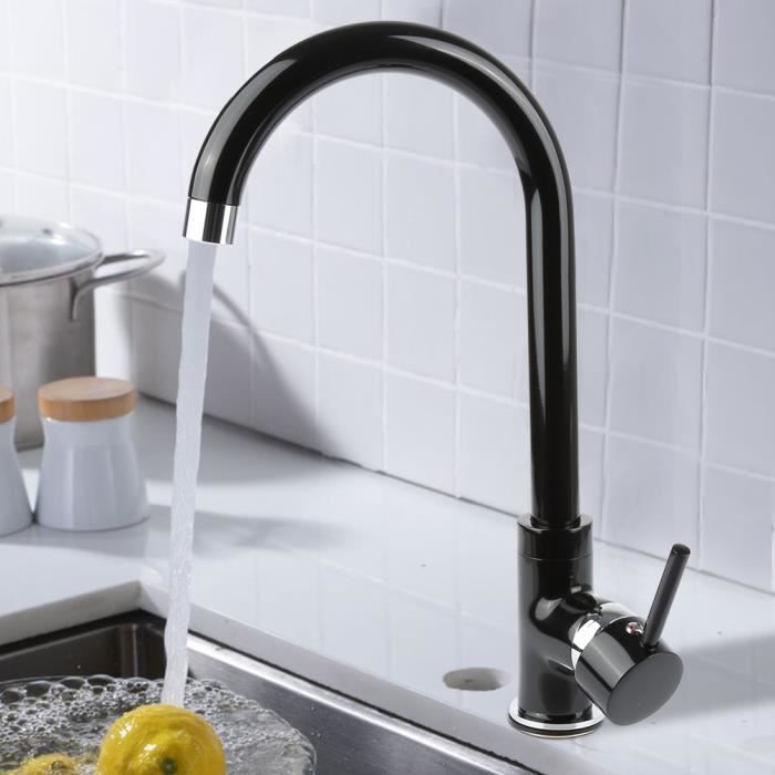 WISS Robinet Cuisine Mitigeur Robinetterie de Salle De Bains en Laiton Acier inox NOIR