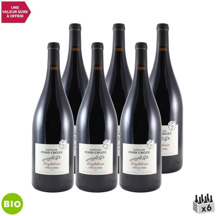 Côtes du Rhône Cuvée Confidence MAGNUM Rouge 2019 - Bio - Lot de 6x150cl - Domaine Fond Croze - Vin AOC Rouge de la Vallée du Rhône