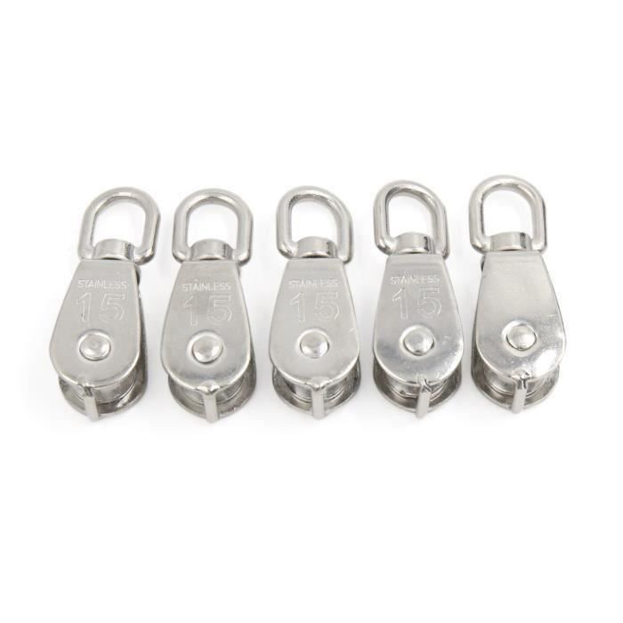 sourcingmap 5pcs M15 304 Grue levage bloc poulie simple crochet pivotant Pr20394