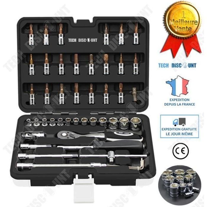 Caisse à outils coffre complet mallette professionnel 46 pièces tournevis embout réparation bricolage coffret mécanique résistan
