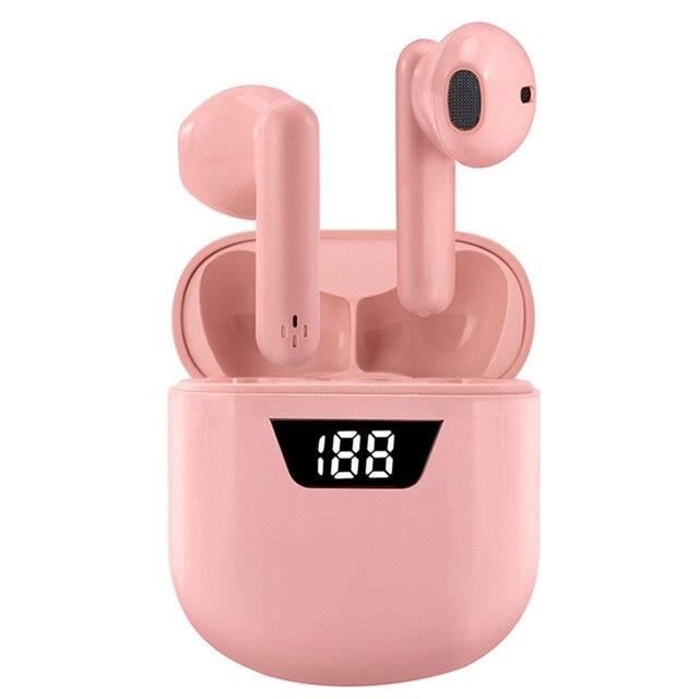 Écouteurs Bluetooth sans Fil Stéréo Oreillette Bluetooth Écran LCD Contrôle Tactile Microphones Intégrés USB-C Charge Rapide-Rose
