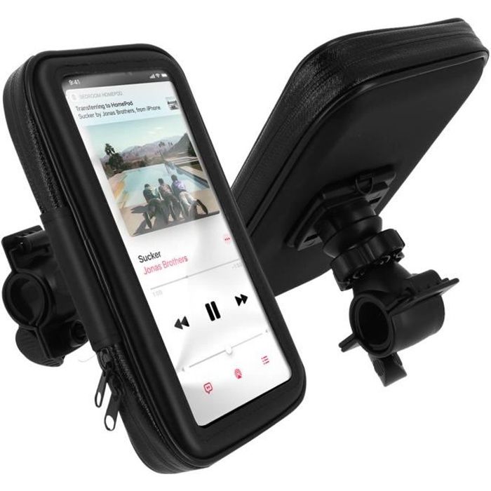 Support Vélo et Moto Smartphone Fixation guidon Housse étanche zippée - Noir