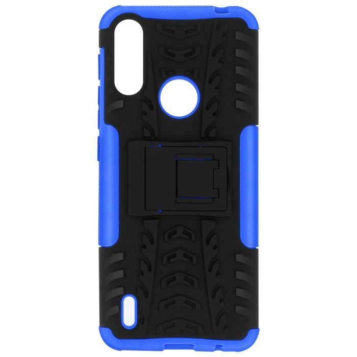 Coque Motorola Moto E7i Power Protection Bi-matière avec Béquille Support Bleu