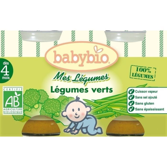 Babybio - Petit Pot Bébé Légumes verts - Bio - 2x130g - Dès 4 mois