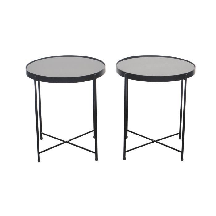 By Demeyere « Alicia » lot de 2 tables basses rondes en verre trempé et pieds métal noirs, 42x42x46 cm