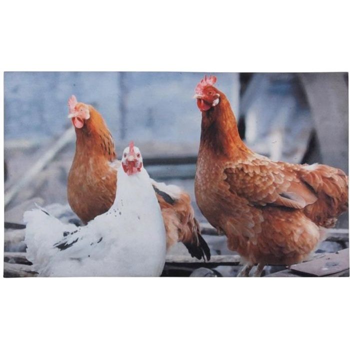 Tapis paillasson imprimé poules - 75 x 45 cm