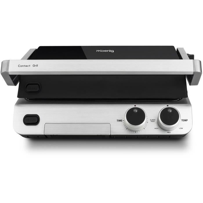 HKOENIG GR70 Grill, barbecue, plancha et panini - 30x25cm - Thermostat ajustable - 2000W - Ouverture 180° - Revêtement anti-adhésif