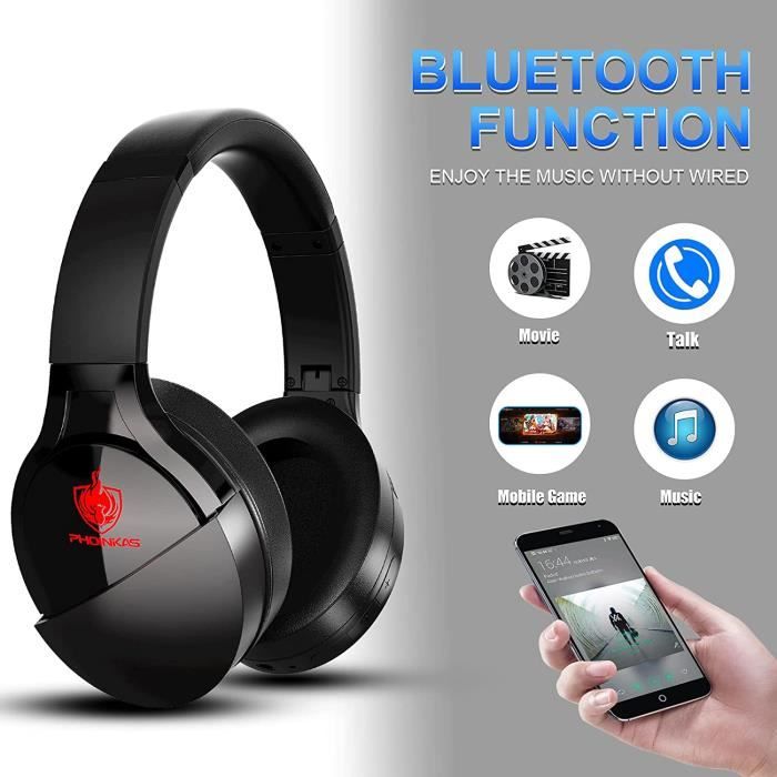 Casque Filaire PS4, Casque sans Fil Bluetooth,Casque de Jeu Filaire Pliable pour Xbox One, PC, Casque Micro Antibruit avec lumière L