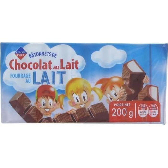 Bâtonnets de chocolat au lait fourrage au lait - 200g