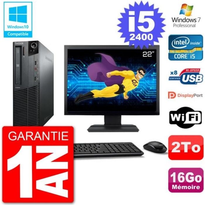 PC Tour Dell Optiplex 390 MT - I5-2400, 16 Go RAM, SSD 120 Go, écran 22", Windows 10, Reconditionné