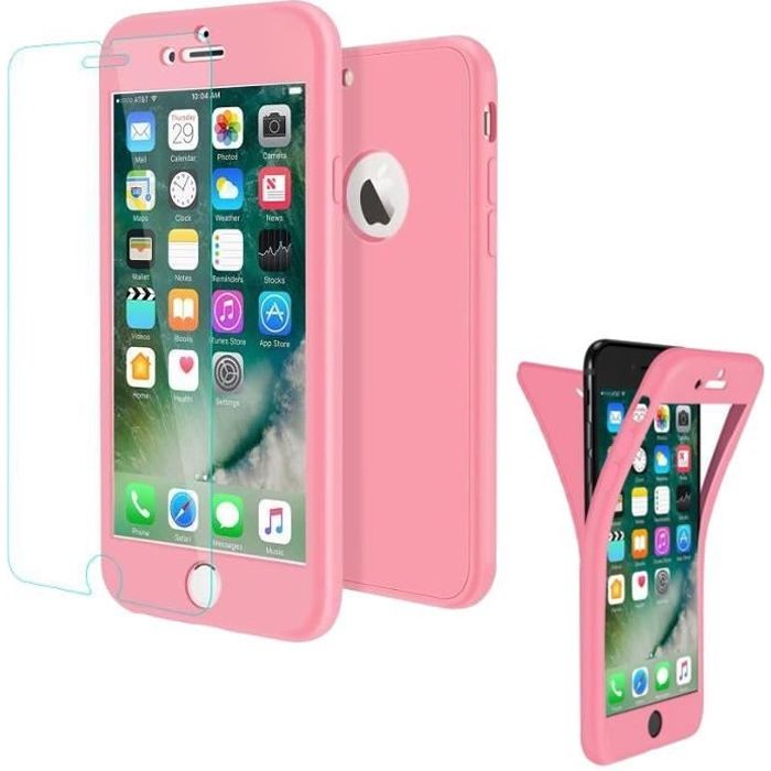 Coque Gel Silicone IPhone 8 Intégrale 360Full Protection + Verre Trempé Couleur Rose Etuis Housse Couleur :