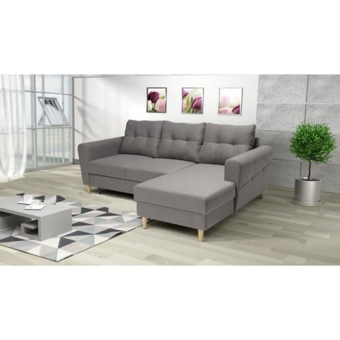 canapé d'angle convertible et scandinave Octavia angle droit gris clair