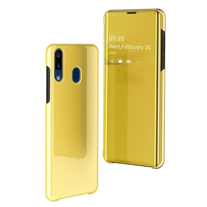 Coque Samsung Galaxy A20S, Clear View Étui à Rabat Miroir Antichoc Portable Housse pour Samsung Galaxy A20S - Or