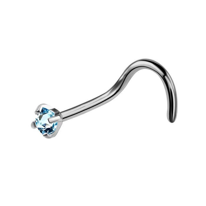 OUFER 20G Piercing de Nez en Titane G23, Zircone Cubique 2mm Blue, Bijoux pour Piercing aux Narine Anneau de Nez, Bijou de Corps