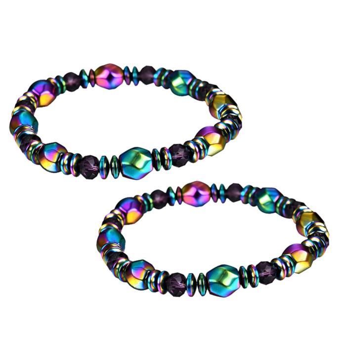 2 pcs Bracelet Perte De Poids Coloré Hématite Perles Magnétique Perle Bracelets pour Femmes BRACELET - GOURMETTE - JONC